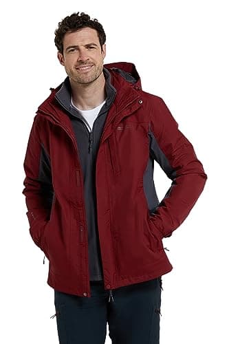 Image of Mountain Warehouse Thunderstorm Mens 3 in 1 Jacket - Breathable Mens Coat, Waterproof Rain Coat, Taped Seams, Detachable Inner Fleece Rain Jacket - Spring Summer Red S