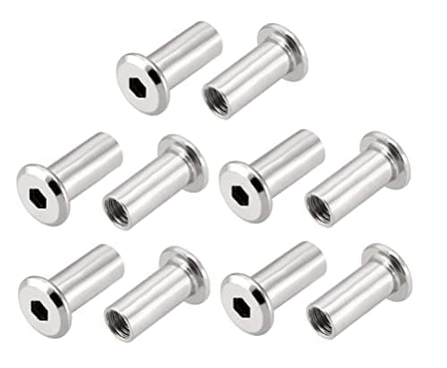 Image of TERF® M6 X 15mm Joint Connector Nuts M6 (6mm) X 15mm Barrel Bolts Socket Head Insert Furniture Hexagonal Allen Flat Head Cap Nuts Alan Key Sleeve Hex Nut - Pack of 10