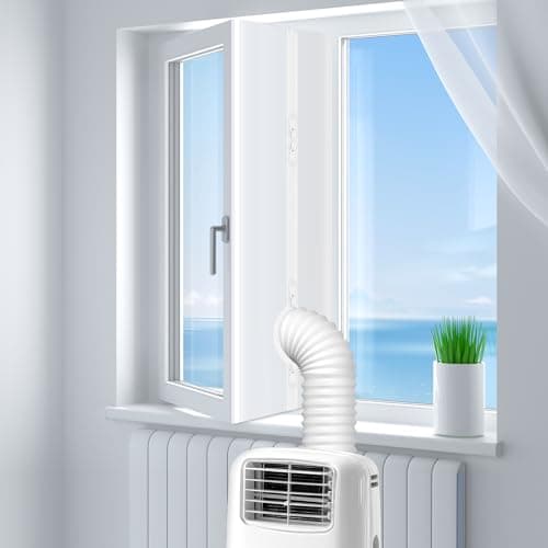 Image of Newthinking Air Conditioner Window Kit, Portable Anti-Mosquito Wind Resistant Window Seal Kit with Zip and Adhesive Fastener for Portable Air Conditioner and Tumble Dryer, 400cm/158 Inch, No Drilling