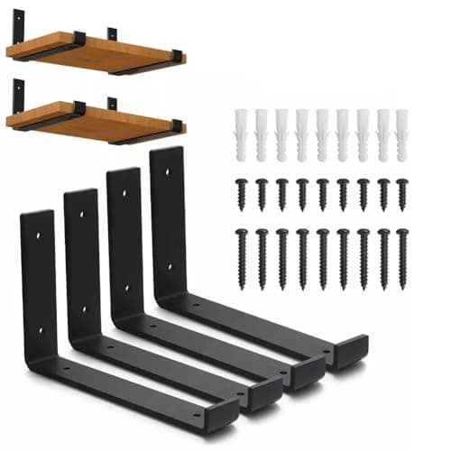 Image of Heavy-Duty Black Scaffold Board Shelf Brackets (Set of 4) – 4mm Thick Industrial & Rustic Metal Scaffold Shelf Bracketse for Shelves, Floating Shelves, Kitchen, Garage – 22.5cm