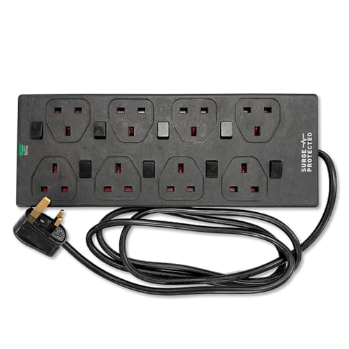 Image of STATUS Black Multi Plug Extension | 8 Socket Extension Cable | 2m Extension Lead | Individually Switched with Neon Indicator | S8WBSPINDSSX4