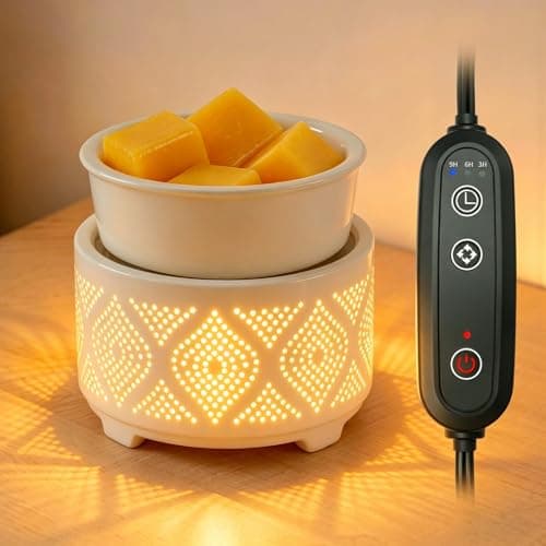 Image of Wax Melt Burner with Timer Ceramic Electric 4-in-1 Candle Warmer Lamp with 7-Color LED Light Auto Shutoff Fragrance Oil Burner for Scented Wax Candle Jar Home Office Bedroom Decor Gifts