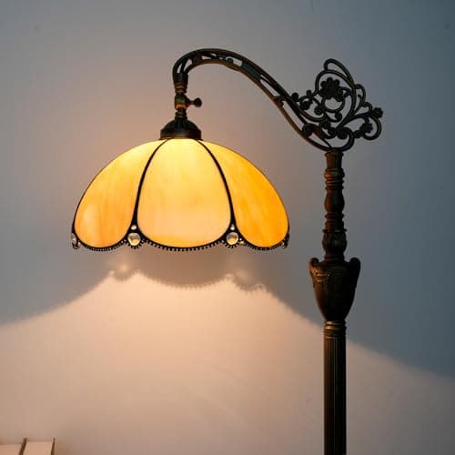 Image of Blivuself Tiffany Floor Lamp with Angle Adjustable Stained Glass Lampshade Rustic Style Gooseneck Reading Floor Light Tiffany Style Standing Corner Light 63 inches for Home Living Room Bedroom