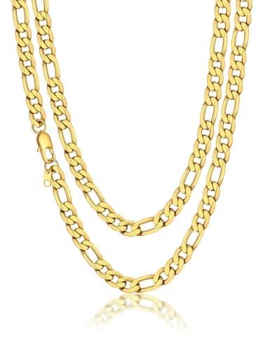 Image of Suplight Men's Stainless Steel Chain Necklace 18 Inch Flat Figaro Link Chains 9MM Sturdy Hip Hop Cowboy Metal Gold Chain Jewellery for Men