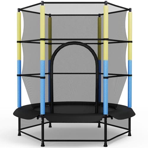 Image of LIFERUN 55" Kids Trampoline, Indoor/Outdoor With Safety Enclosure, Floor Protection Net, Reinforced Steel Frame, Toddler Trampoline for Age 3-10Years