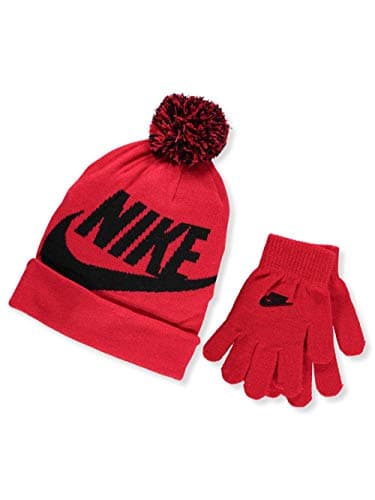 Image of Kids' Nike Swoosh Pom Beanie Hat and Gloves Set