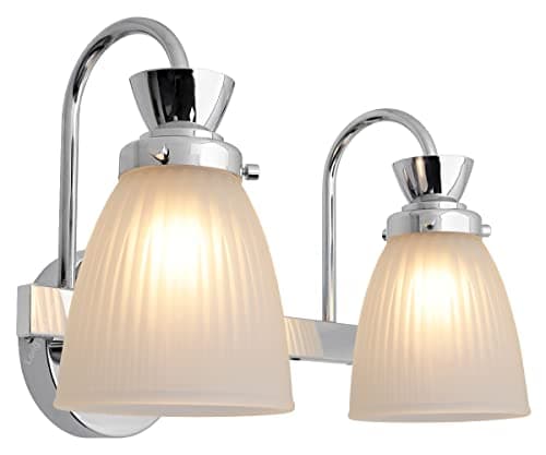 Image of Modern Double Bathroom Wall Light Chrome IP44 Frosted Glass Lamp Shade H3083 with G9 LED 5w Warm White