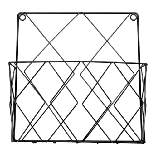 Image of Warmhm Metal Wire Wall Mounted Magazine Holder, Wall Hanging Organizer holder for Files, Newspapers, Magazines for Office, Home Organization (Black, 10.41X10.02X2.75in)