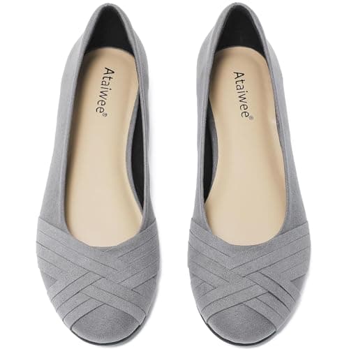 Image of Ataiwee Women's Wide Width Flats Shoes - Elegant Slip-on Round Toe Solid Color Ballet Flats.Grey,Size 9.5
