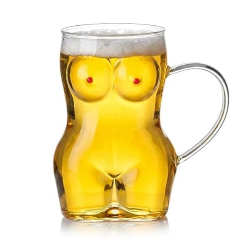 Image of KYRINLXXF Beer Glass for Adults, Woman Body Shaped Thickened Beer Mug, Creative Clear Pint Glass, Funny Gag Barware Gift for Party, Home Bar, Bachelor Party (651, Millilitres, with Handle)