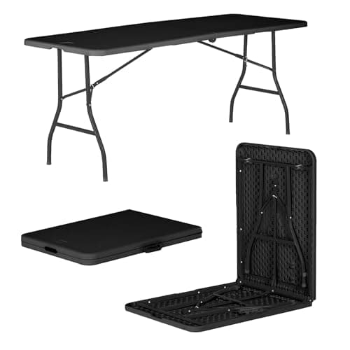 Image of Harbour Housewares Rectangle Folding Trestle Table - 180cm (1.8m) (6ft) - Black - Outdoor Folding Table for Picnic, BBQ, Garden, Camping, Wedding, Party Catering