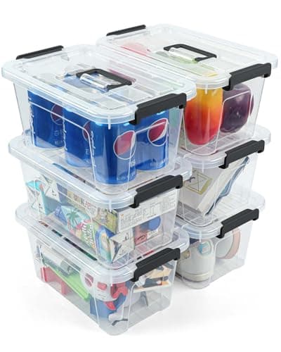 Image of NUMIFUN Plastic Storage Box With Lids,7L*6 Storage Boxes with Lids,Stackable Storage Boxs with Protable Handle for Home,Office,Kids Room,Closet,School Art,Supplies Organization,6 Packs,Clear Lids