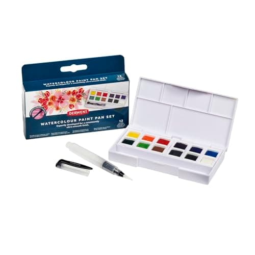 Image of Derwent Watercolour Paint Pan 12 Set, Set of 12, Half Pan Size, Water-Soluble, Ideal for Painting, Professional Quality, Travel Size, 2306323