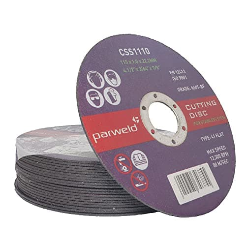Image of (Pack of 100) PARWELD 115 x 1mm Thin Metal Cutting Discs for mild Steel & Stainless (4.5" Discs)