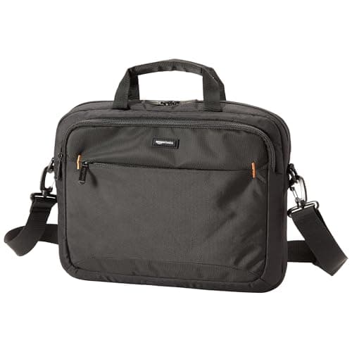 Image of Amazon Basics Compact Laptop Shoulder Bag Carrying case with Accessory Storage Pockets (14 inch - 35.6 cm) Black, 1-Pack