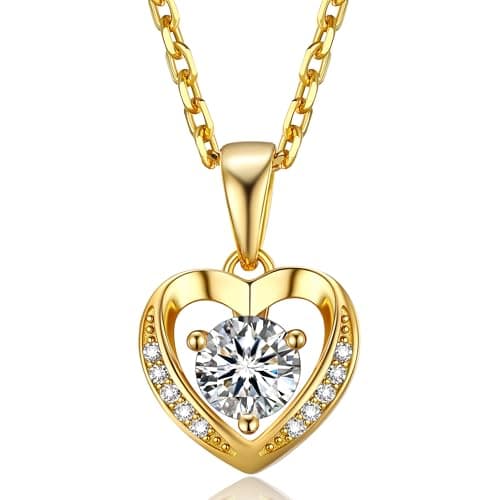 Image of MomentWish Necklace For Women Gold, 0.5 Carat Moissanite Necklaces Heart Pendant 925 Silver Necklace for Women Gifts Wife Birthday Gifts