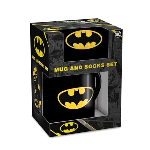 Image of Pyramid International BATMAN (BATMAN LOGO) MUG & SOCK SET - Iconic Batman Logo Design, Great for Fans, Includes Cozy Socks, Durable and Microwave Safe, Great for Everyday Use