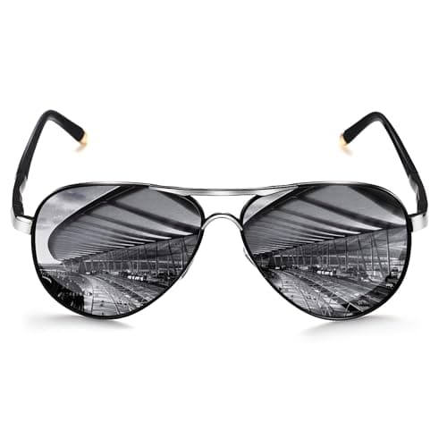 Image of ROCKNIGHT Polarized Pilot Sunglasses for Men Women Polarized UV Protection Metal Frame Flat Top Silver Mirror Sunglasses Lightweight