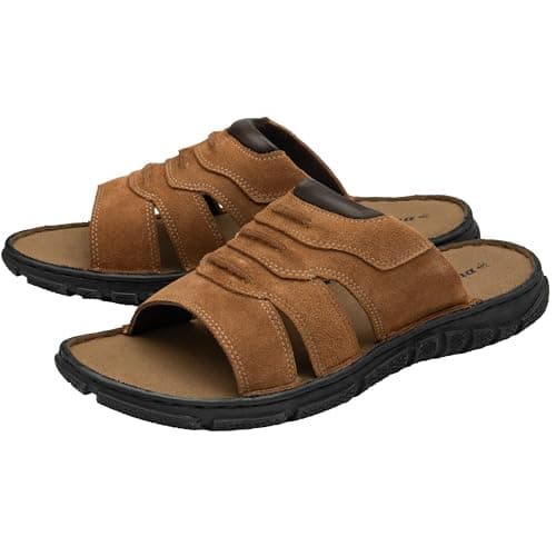 Image of DUNLOP Mens Open Toe Leather Sandals - Tan - UK 8