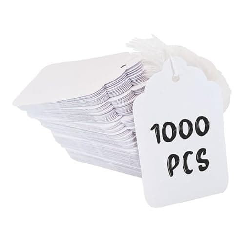Image of Swift Strung Tags White Card Clothing Parcel Label String Hanging Gift Swing Tickets Kraft Hang Price Labelling 73mm x 45mm (Pack of 1000)