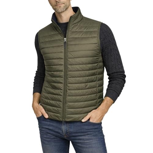Image of Xact Men's Funnel Neck Quilted Puffer Gilet/Bodywarmer, Mid-Weight Vest with Concealed Zipped Front Pockets (Khaki) M