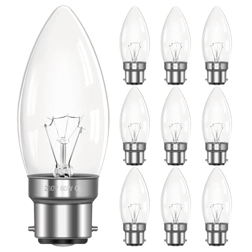 Image of Morotty B22 Candle Bulbs Dimmable Warm White 2700K, 600LM, AC 230V, B22 BC C35 Candle Bulbs Large Bayonet Cap, Light Bulb for Chandelier, Wall Lamp, Ceiling Light, 10 Pack