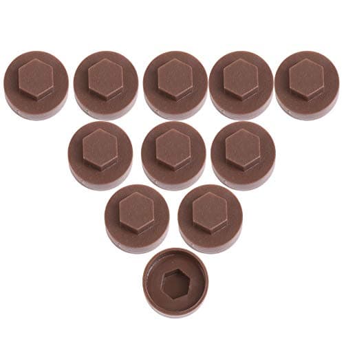 Image of 100x Vandyke Brown Hex TEK Roofing Cover Caps for 16mm Washer/Coverage & 8mm Recess