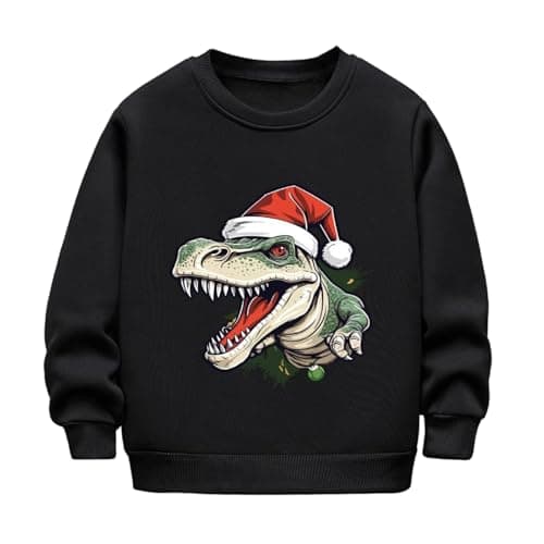 Image of AMhomely Kids Glow In The Dark Christmas Jumpers-Dinosaur Christmas Sweater,Long Sleeve,Fleece Lined Tops,Funny Xmas Pullover Sweater,Boys Girls,Festive,Holiday A Black 11-12 Years