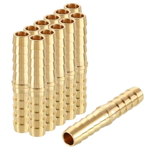 Image of Rebower 12 Pack Brass Hose Barb Adapter, 5/16" Barb to 5/16" for Industrial, Automotive, Fluid Transfer, Home Gardening, and Water Treatment