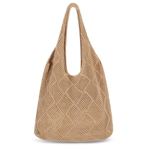 Image of Etercycle Crochet Tote Bag, Mesh Beach Bag for Women Knit Summer Hobo Bag Vacation Boho Tote Bag (Brown)