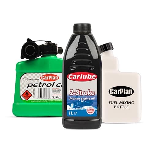 Image of Carlube High Performance 2-Stroke Engine Oil 1L for Marine and Small Engines, CarPlan TPH005 5L Fuel Can, Unleaded Petrol (Green) + CarPlan 2-Stroke Fuel Mixing Bottle 1L