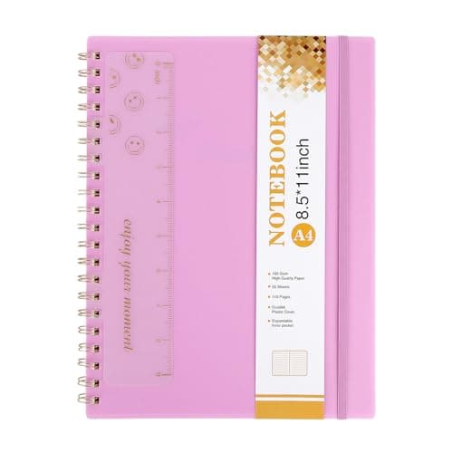 Image of MOTIBACK A4 Spiral Notebook with Lined & Grid Pages, 110Pages, PU Leather Hardcover with Elastic Closure Strap, for Office, School, Journaling, Note-Taking - Purple