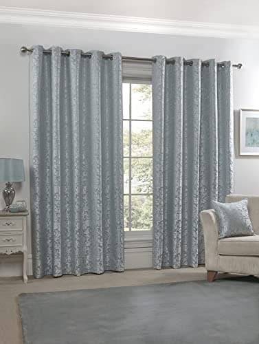 Image of Emma Barclay – Fully Lined Curtains for Bedroom Living Room Jacquard Eyelet Two Panel Damask Curtains Eden Collection (90” x 90” Inch)(Duck)