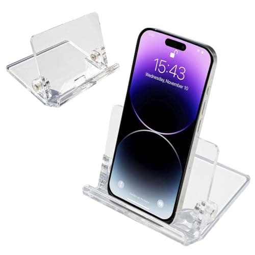 Image of Osco Clear Acrylic Adjustable Smartphone Dock Stand, Elegant Desk & Bedside Holder with Glass-Look Finish, Universal Mobile Compatibility, Non-Slip Feet, Compact 8×11×8 cm