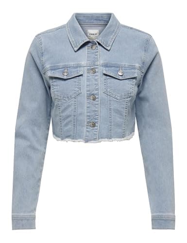 Image of ONLY Womens Onlwonder Ls Cropped Dnm Gua Denim Jacket, Light Blue (light Blue Denim), M UK