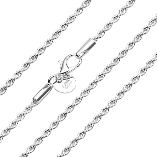 Image of LUXYSODE 925 Sterling Silver Necklace for Women Twisted rope chain necklace Multiple Lengths 16-24 Inches Gifts or Pendant Replacement (Twisted Rope Chain, 22 inch / 55 cm)