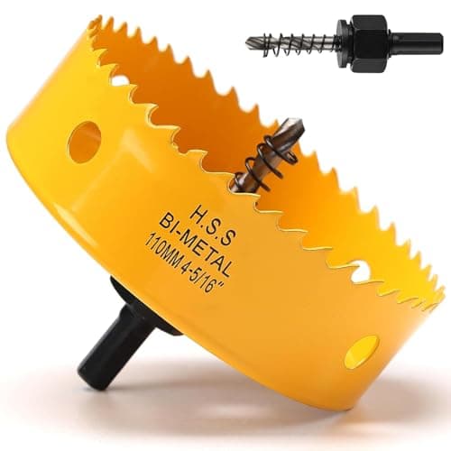 Image of 110mm Hole Saw, HSS Bi-Metal Hole Cutter with Drill Bit, Heavy Duty Hole Saw for Wood, Plastic, Drywall, Fiberglass, Yellow