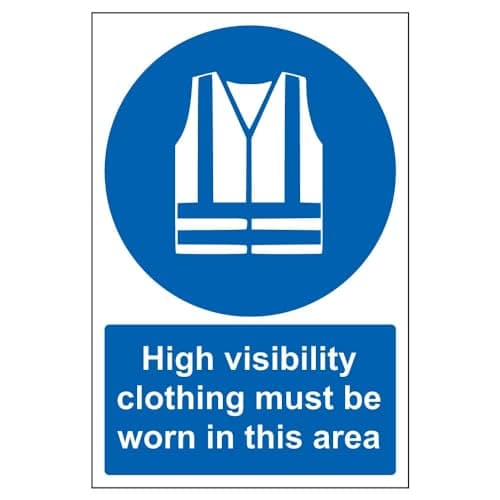 Image of V Safety 41065AU-S High Visibility Clothing Must Be Worn In This Area PPE Sign - Portrait - 200mm x 300mm - Self Adhesive Vinyl, Blue