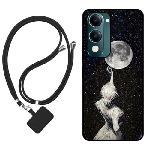 Image of Sunrive Case compatible with Vivo Y29T 5G, Ultra Slim matte Soft Premium TPU Back Rubber Bumper Protector Patterns Cover(Back Shadow,Moon,Stars)+1 x Phone Lanyard