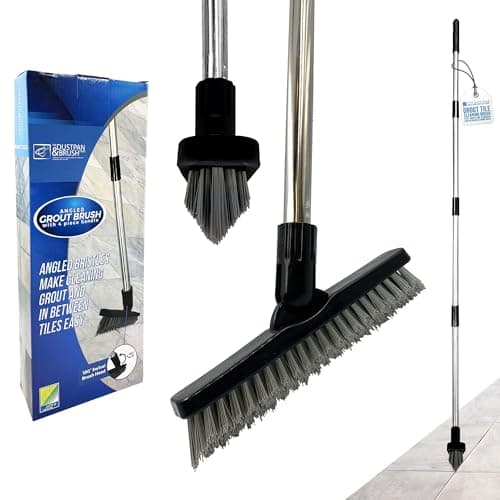 Image of Angled Grout Cleaning Brush, Stiff Bristle Bath Scrubber Floor Grout Cleaner with 4-section Metal Handle, Swivel Head Floor Scrubbing Brush with Long Handle for Tiles, Bathroom & Hard-to-Reach Corners