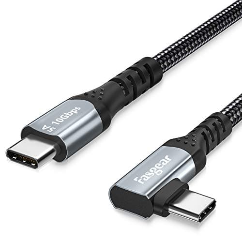 Image of Fasgear 100W USB-C Cable with E-Marker Chip, 3ft 90 Degree 5A Power Delivery USB 3.1 Gen 2 Type C to C 10Gbps Data Fast Charging Cord Compatible for Google Pixel 4 3,Macbook,Pixelbook,S20,Black