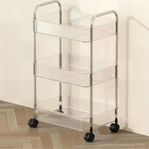 Image of Multibao 2/3/4 Tier Storage Trolley on Wheels - Acrylic Shelf Cart for Bathroom, Spa, Salon Beauty (3 Tier 40 * 28.5 * 69.7cm)