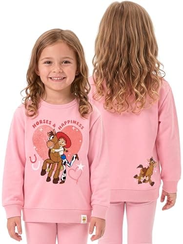 Image of Disney Toy Story Girls Sweatshirt, Jessie & Bullseye Girls Jumper, Glitter Heart Print Cotton Jumper, Pink 5-6 Years