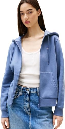 Image of Tommy Jeans Womens Tjw Reg Flag Thru Dw0dw19729 Zip Through Hoodie, Grey (Blue Moment), XS UK