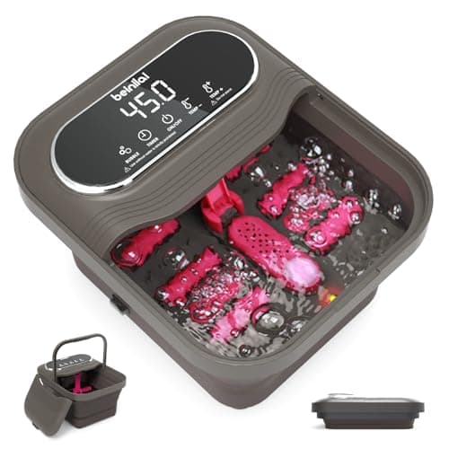 Image of Beinilai Collapsible Foot Spa and Massager with Heater and Temperature Control,Foot Bath Bowl with Bubbles,Six Massage Rollers,Vibration and Red Light,Soaking Tub for Relieve Pressure (Dark Grey)
