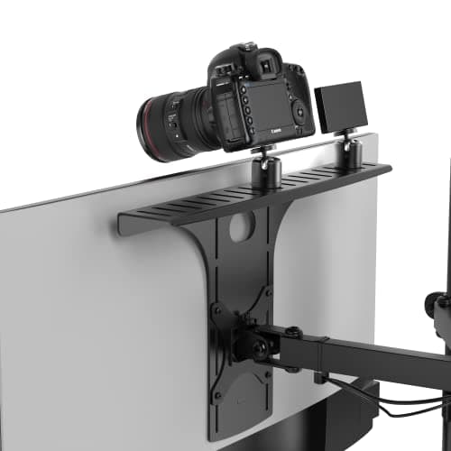 Image of HumanCentric DSLR Monitor Mount Large, Desk Camera Mounting, Light Webcam, Microphone Shelf for Monitor VESA Arm, Replace Clamp Tripods, 100x100mm Patterns, Aluminum, Hardware Included