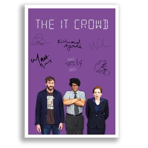Image of Mounted Gifts Trading The IT Crowd Cast Signed A4 Poster Photo Print Framed Autograph Gift TV Show Chris O’Dowd Richard Ayoade Katherine Parkinson (Purple, A4 Poster Only)