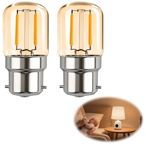 Image of Snugcore 2PCS B22 Pygmy Bayonet LED Light Bulbs, 1W Small Bayonet Bulb Cap BC Clear LED Low Watt Warm White 2700K Amber, T28 B22 Bayonet Light Bulb for Sewing Machine, Appliance Lamps, Night Light
