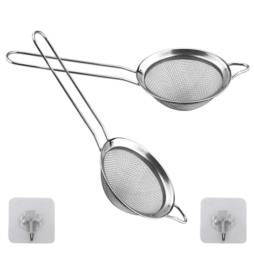 Image of 2 Pack Small Stainless Steel Fine Mesh Strainers with Kitchen Hooks,8 cm Diameter Mini Fine Mesh Sieve Tea Strainers Kitchen Colander Sieve with Handle - Ideal for Juice Egg Tea Coffee Flour Filter
