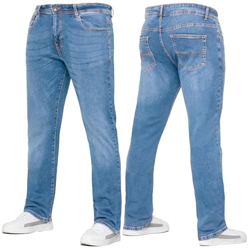Image of 989Zé ENZO Mens Stretch Straight Leg Regular Fit Casual Cotton Classic 5 Pocket Basic Zipper Denim Jeans KZ127 Light Blue 30W / 32L